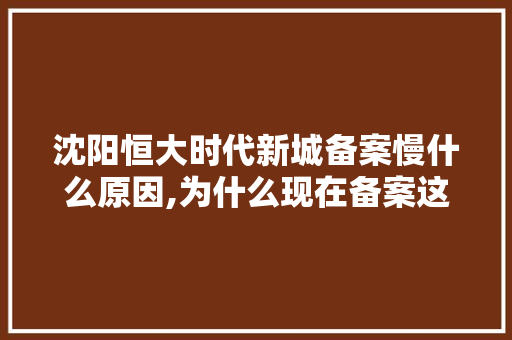 沈阳恒大时代新城备案慢什么原因,为什么现在备案这么慢呢。 沈阳恒大时代新城备案慢什么原因,为什么现在备案这么慢呢。 网站建设公司