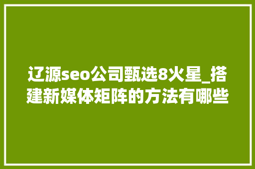 辽源seo公司甄选8火星_搭建新媒体矩阵的方法有哪些一键分发平台有哪些 辽源seo公司甄选8火星_搭建新媒体矩阵的方法有哪些一键分发平台有哪些 网站建设公司