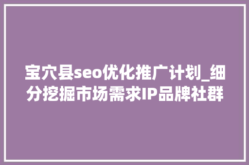 宝穴县seo优化推广计划_细分挖掘市场需求IP品牌社群冷启动 宝穴县seo优化推广计划_细分挖掘市场需求IP品牌社群冷启动 网站建设公司