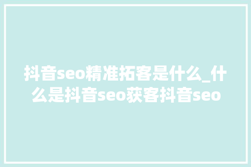 抖音seo精准拓客是什么_什么是抖音seo获客抖音seo获客弄法 抖音seo精准拓客是什么_什么是抖音seo获客抖音seo获客弄法 神马SEO
