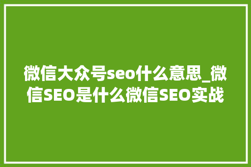 微信大众号seo什么意思_微信SEO是什么微信SEO实战方法总结 微信大众号seo什么意思_微信SEO是什么微信SEO实战方法总结 神马SEO