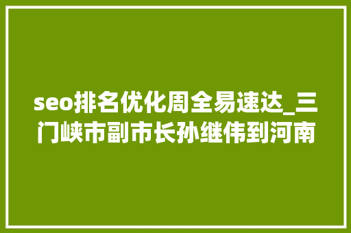 seo排名优化周全易速达_三门峡市副市长孙继伟到河南速达公司调研