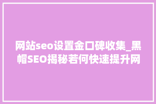 网站seo设置金口碑收集_黑帽SEO揭秘若何快速提升网站排名 网站seo设置金口碑收集_黑帽SEO揭秘若何快速提升网站排名 网站建设公司