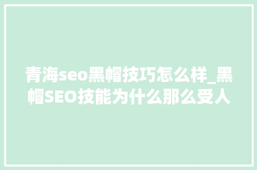 青海seo黑帽技巧怎么样_黑帽SEO技能为什么那么受人追捧