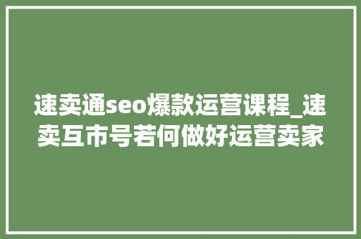 速卖通seo爆款运营课程_速卖互市号若何做好运营卖家怎么经由进程补单打造爆款产品 速卖通seo爆款运营课程_速卖互市号若何做好运营卖家怎么经由进程补单打造爆款产品 必应SEO