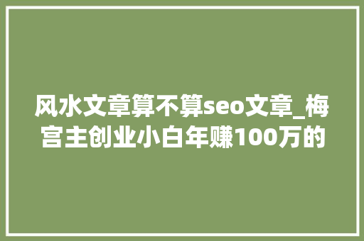 风水文章算不算seo文章_梅宫主创业小白年赚100万的落地操作手册 原来如斯简单 风水文章算不算seo文章_梅宫主创业小白年赚100万的落地操作手册 原来如斯简单 搜狗SEO