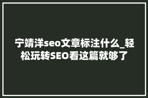 宁靖洋seo文章标注什么_轻松玩转SEO看这篇就够了 宁靖洋seo文章标注什么_轻松玩转SEO看这篇就够了 百度SEO