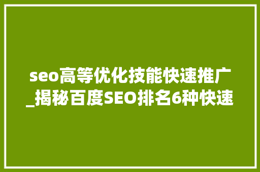 seo高等优化技能快速推广_揭秘百度SEO排名6种快速引流方法 seo高等优化技能快速推广_揭秘百度SEO排名6种快速引流方法 网站建设公司