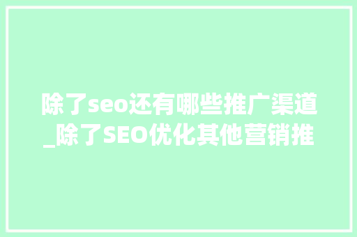 除了seo还有哪些推广渠道_除了SEO优化其他营销推广渠道的重要性有哪些 除了seo还有哪些推广渠道_除了SEO优化其他营销推广渠道的重要性有哪些 神马SEO