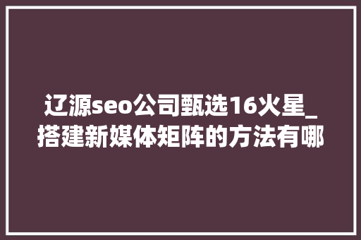 辽源seo公司甄选16火星_搭建新媒体矩阵的方法有哪些一键分发平台有哪些 辽源seo公司甄选16火星_搭建新媒体矩阵的方法有哪些一键分发平台有哪些 百度SEO