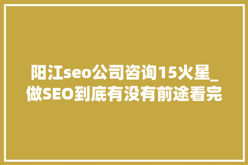 阳江seo公司咨询15火星_做SEO到底有没有前途看完这篇文章你就明白了 阳江seo公司咨询15火星_做SEO到底有没有前途看完这篇文章你就明白了 网站建设公司