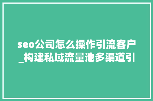 seo公司怎么操作引流客户_构建私域流量池多渠道引流策略与案例 seo公司怎么操作引流客户_构建私域流量池多渠道引流策略与案例 搜狗SEO