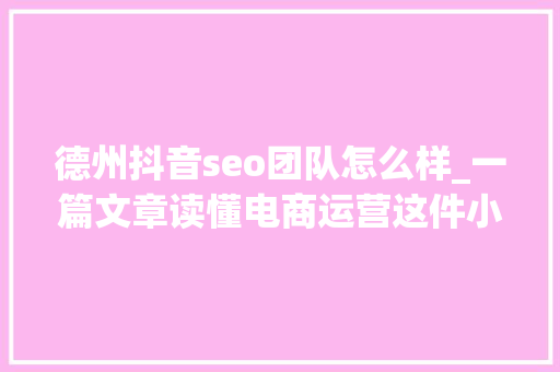 德州抖音seo团队怎么样_一篇文章读懂电商运营这件小事儿 德州抖音seo团队怎么样_一篇文章读懂电商运营这件小事儿 必应SEO
