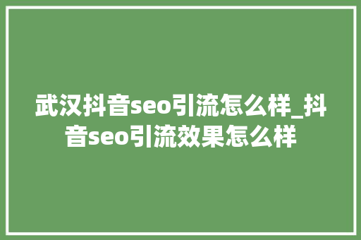 武汉抖音seo引流怎么样_抖音seo引流效果怎么样 武汉抖音seo引流怎么样_抖音seo引流效果怎么样 百度SEO