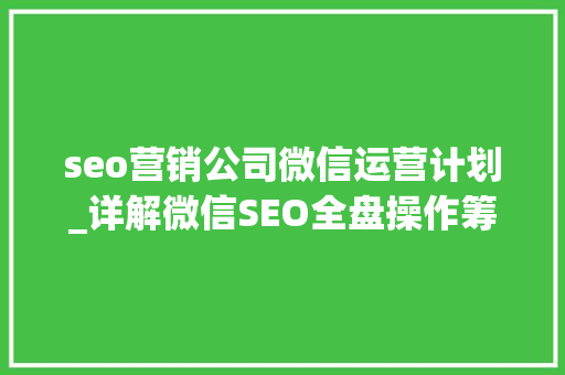 seo营销公司微信运营计划_详解微信SEO全盘操作筹划拿来即用 seo营销公司微信运营计划_详解微信SEO全盘操作筹划拿来即用 神马SEO