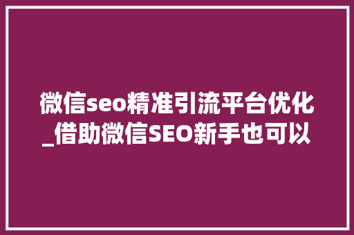 微信seo精准引流平台优化_借助微信SEO新手也可以轻松引流快速增粉 微信seo精准引流平台优化_借助微信SEO新手也可以轻松引流快速增粉 网站建设公司