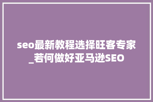 seo最新教程选择旺客专家_若何做好亚马逊SEO seo最新教程选择旺客专家_若何做好亚马逊SEO 网站建设公司