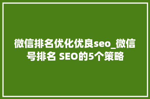 微信排名优化优良seo_微信号排名 SEO的5个策略 微信排名优化优良seo_微信号排名 SEO的5个策略 SEO关键词