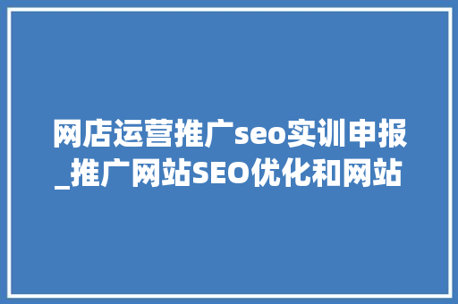 网店运营推广seo实训申报_推广网站SEO优化和网站推广总结一 网店运营推广seo实训申报_推广网站SEO优化和网站推广总结一 网站建设公司