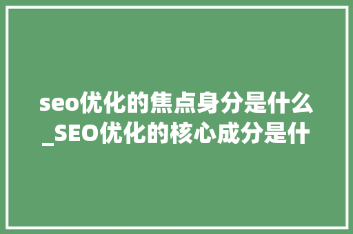 seo优化的焦点身分是什么_SEO优化的核心成分是什么