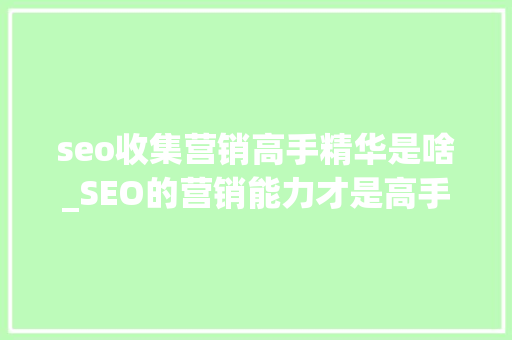seo收集营销高手精华是啥_SEO的营销能力才是高手追求的 seo收集营销高手精华是啥_SEO的营销能力才是高手追求的 网站建设公司