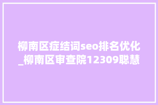 柳南区症结词seo排名优化_柳南区审查院12309聪慧进级审查做事进一步优化 必应SEO