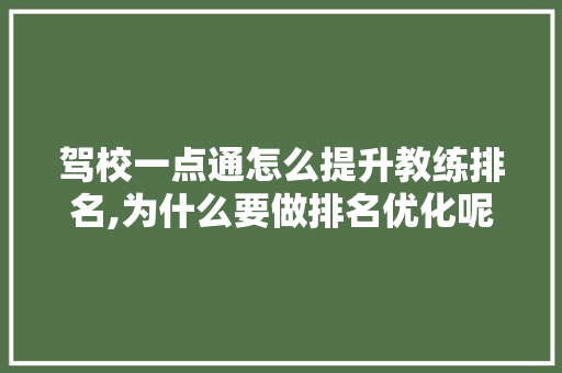 驾校一点通怎么提升教练排名,为什么要做排名优化呢。 驾校一点通怎么提升教练排名,为什么要做排名优化呢。 搜狗SEO