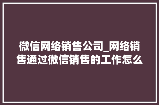 微信网络销售公司_网络销售通过微信销售的工作怎么样。 微信网络销售公司_网络销售通过微信销售的工作怎么样。 网站建设公司