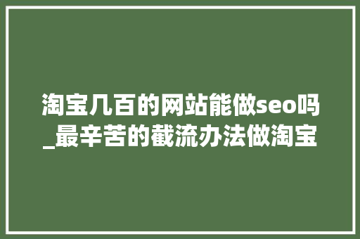 淘宝几百的网站能做seo吗_最辛苦的截流办法做淘宝的童鞋看过来 淘宝几百的网站能做seo吗_最辛苦的截流办法做淘宝的童鞋看过来 神马SEO