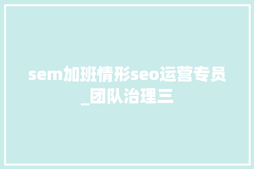sem加班情形seo运营专员_团队治理三 sem加班情形seo运营专员_团队治理三 神马SEO