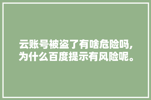 云账号被盗了有啥危险吗,为什么百度提示有风险呢。 云账号被盗了有啥危险吗,为什么百度提示有风险呢。 百度SEO