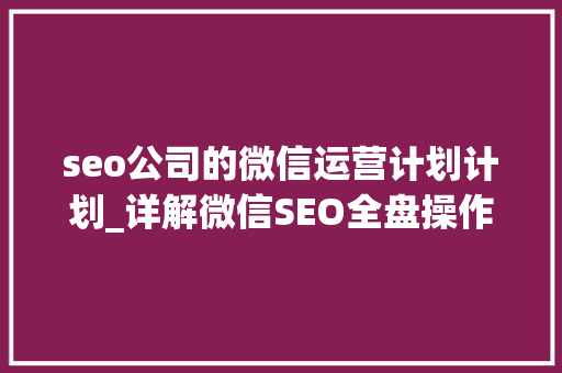 seo公司的微信运营计划计划_详解微信SEO全盘操作筹划拿来即用 seo公司的微信运营计划计划_详解微信SEO全盘操作筹划拿来即用 神马SEO