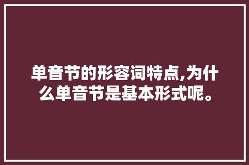 单音节的形容词特点,为什么单音节是基本形式呢。 单音节的形容词特点,为什么单音节是基本形式呢。 必应SEO