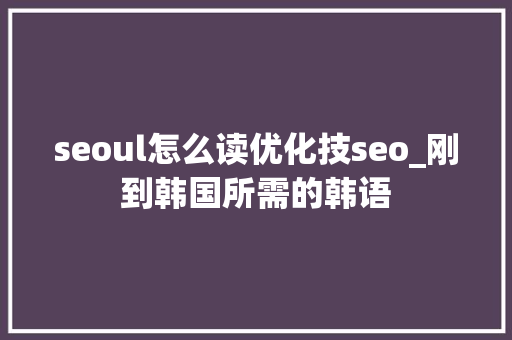 seoul怎么读优化技seo_刚到韩国所需的韩语 seoul怎么读优化技seo_刚到韩国所需的韩语 必应SEO