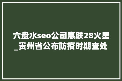 六盘水seo公司惠联28火星_贵州省公布防疫时期查处的第八批违法范例案件 六盘水seo公司惠联28火星_贵州省公布防疫时期查处的第八批违法范例案件 百度SEO