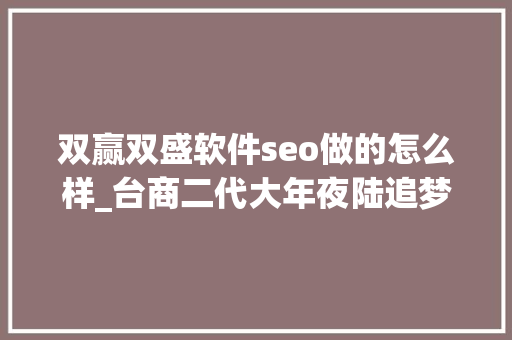 双赢双盛软件seo做的怎么样_台商二代大年夜陆追梦21载从创业者到超级奶爸