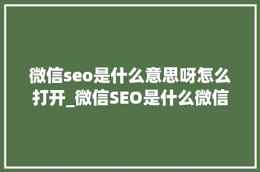 微信seo是什么意思呀怎么打开_微信SEO是什么微信SEO实战方法总结 微信seo是什么意思呀怎么打开_微信SEO是什么微信SEO实战方法总结 网站建设公司
