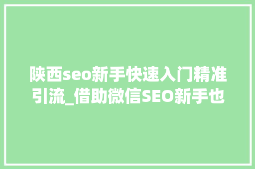 陕西seo新手快速入门精准引流_借助微信SEO新手也可以轻松引流快速增粉 陕西seo新手快速入门精准引流_借助微信SEO新手也可以轻松引流快速增粉 神马SEO