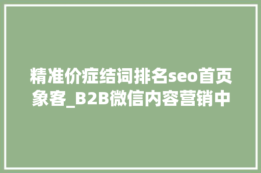 精准价症结词排名seo首页象客_B2B微信内容营销中若何经由进程搜一搜引流 精准价症结词排名seo首页象客_B2B微信内容营销中若何经由进程搜一搜引流 SEO关键词