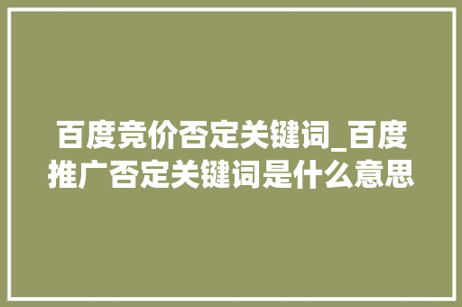 百度竞价否定关键词_百度推广否定关键词是什么意思。 百度竞价否定关键词_百度推广否定关键词是什么意思。 SEO关键词
