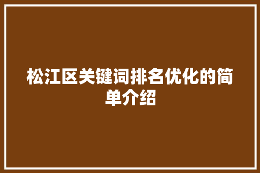 松江区关键词排名优化的简单介绍