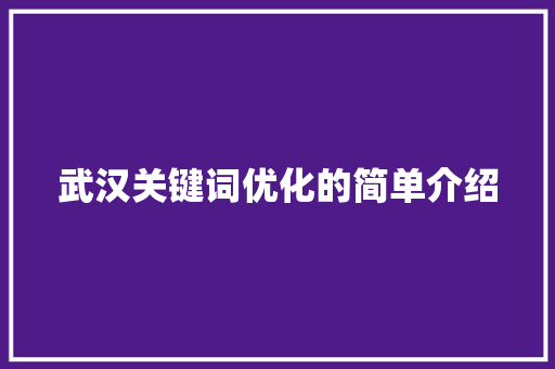 武汉关键词优化的简单介绍 武汉关键词优化的简单介绍 SEO关键词