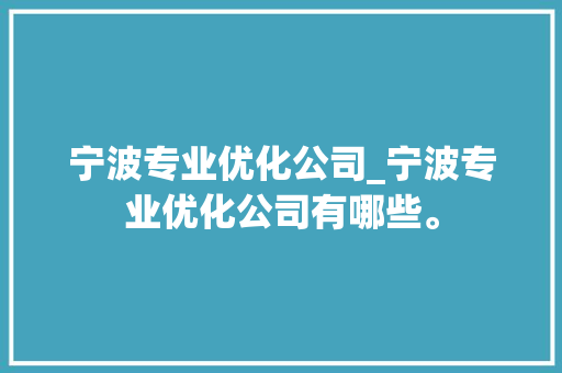 宁波专业优化公司_宁波专业优化公司有哪些。