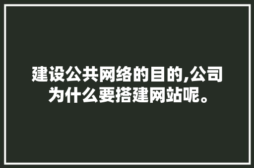 建设公共网络的目的,公司为什么要搭建网站呢。 建设公共网络的目的,公司为什么要搭建网站呢。 神马SEO