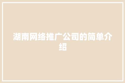 湖南网络推广公司的简单介绍 湖南网络推广公司的简单介绍 网站建设公司