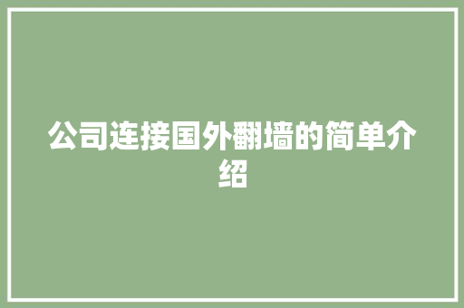 公司连接国外翻墙的简单介绍 公司连接国外翻墙的简单介绍 网站建设公司