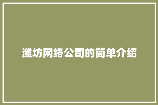 潍坊网络公司的简单介绍 潍坊网络公司的简单介绍 网站建设公司