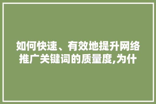 如何快速、有效地提升网络推广关键词的质量度,为什么做关键词排名。 如何快速、有效地提升网络推广关键词的质量度,为什么做关键词排名。 SEO关键词