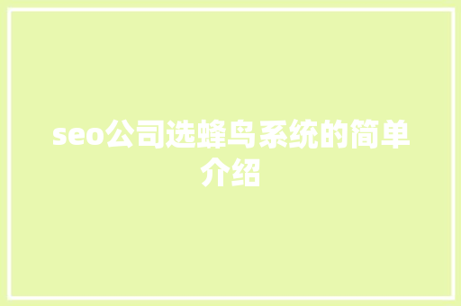 seo公司选蜂鸟系统的简单介绍 seo公司选蜂鸟系统的简单介绍 网站建设公司