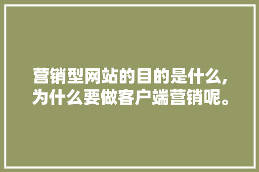 营销型网站的目的是什么,为什么要做客户端营销呢。 营销型网站的目的是什么,为什么要做客户端营销呢。 SEO关键词